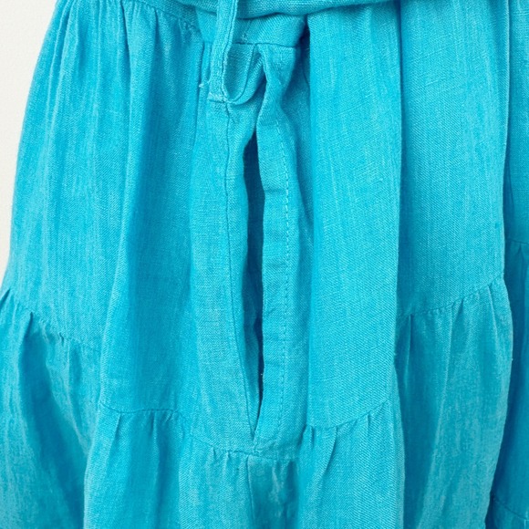 Mille Violetta Ruffle Tie Waist Mini Dress Size M Aqua Linen Tiered Short Sleeve - Picture 6 of 10